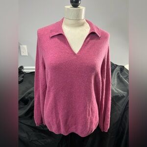Charter Club Petite 2-ply 100% Cashmere Long Sleeve Sweater w/ Collar Pt. Large